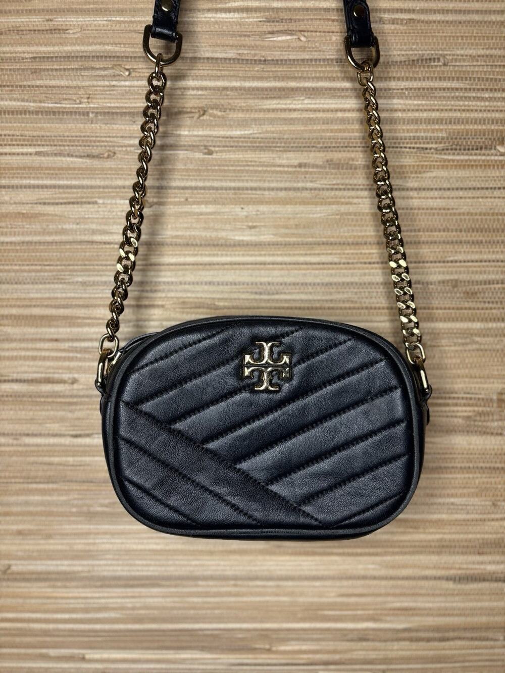 Tory Burch Kira Chevron Small Camera Bag Black 8” x 6”